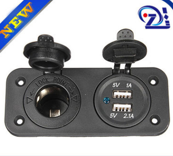防水汽車游艇充電器3.1A雙USB+12V點煙器組合裝