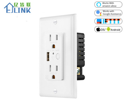 億皆聯(lián)美規(guī)USB雙孔智能墻壁插座Alexa語音APP遙控涂鴉墻插ETL認(rèn)證
