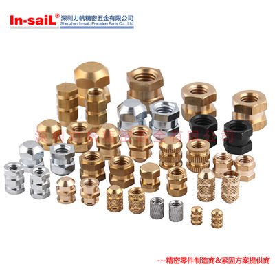 注塑銅螺母 M3.5銅嵌件 預(yù)埋銅螺母 直紋滾花銅鑲件 廠家直銷