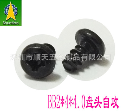 現(xiàn)貨供應(yīng) 盤頭平尾 自攻螺釘 鐵加硬黑鋅 電子電器螺絲 BB2*4*4.0