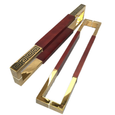 廠家直銷中式不銹鋼夾木拉手 花梨木門把手 實(shí)木玻璃門拉手定制