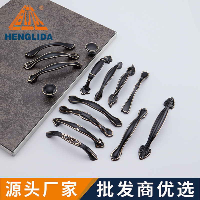 恒立達(dá)富士黑金邊拉手黑色簡(jiǎn)約亮面拉手家用裝修櫥柜衣柜門(mén)把手