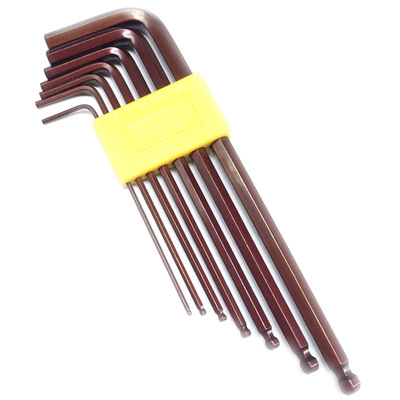 工業(yè)級超硬6/7/9支套裝S2球頭內六角扳手球型球面扳手發(fā)紅古銅色