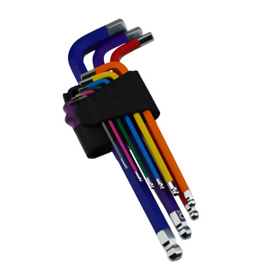 噴塑彩色內(nèi)六角扳手套裝 鉻釩鋼S2中長加長球頭內(nèi)六角扳手9PC套裝