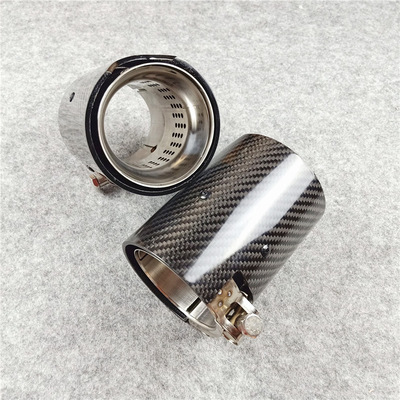 適用于寶馬款尾喉排氣管 碳纖維304不銹鋼材質 單出直邊亮殼帶M標
