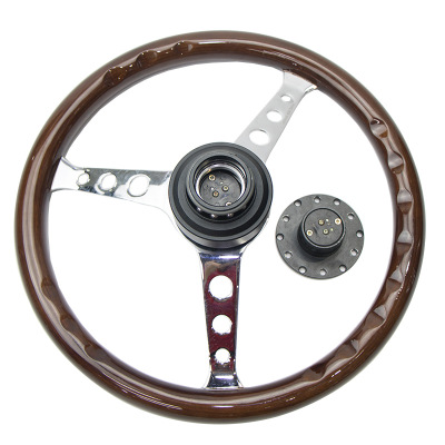 汽車桃木方向盤改裝 NARDI15英寸賽車競技桃木方向盤復(fù)古通用套件
