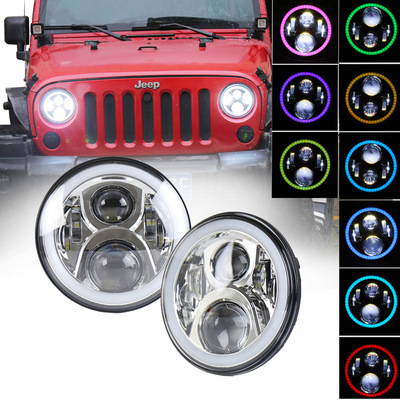 利威達(dá)7寸吉普牧馬人led前照燈50w手機(jī)藍(lán)牙控制rgb日行燈rgb大燈