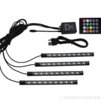 跨境熱銷(xiāo) 一拖四聲控帶遙控七彩氛圍燈5050RGB-9LEDs汽車(chē)改裝燈條