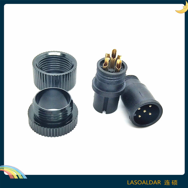 M12放水插頭5P五芯LED太陽能照明接頭A B D X型 塑膠鋁金屬銅螺帽