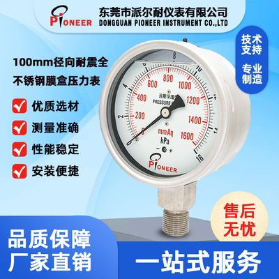 100mm徑向耐震全不銹鋼膜盒壓力表 清洗機用不銹鋼耐震膜盒壓力表