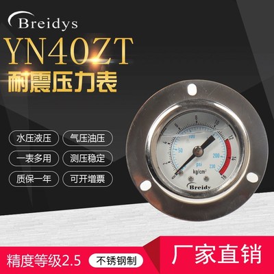 壓力表Y40ZT軸向帶邊耐震不銹鋼壓力表氣動(dòng)水壓液壓0-1.6mpaPT1/8