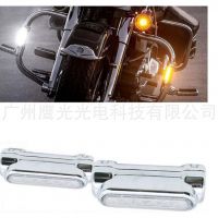 哈雷LED護杠燈 白色日行黃色轉(zhuǎn)向鋁體管夾燈 摩托車保險柜警示燈