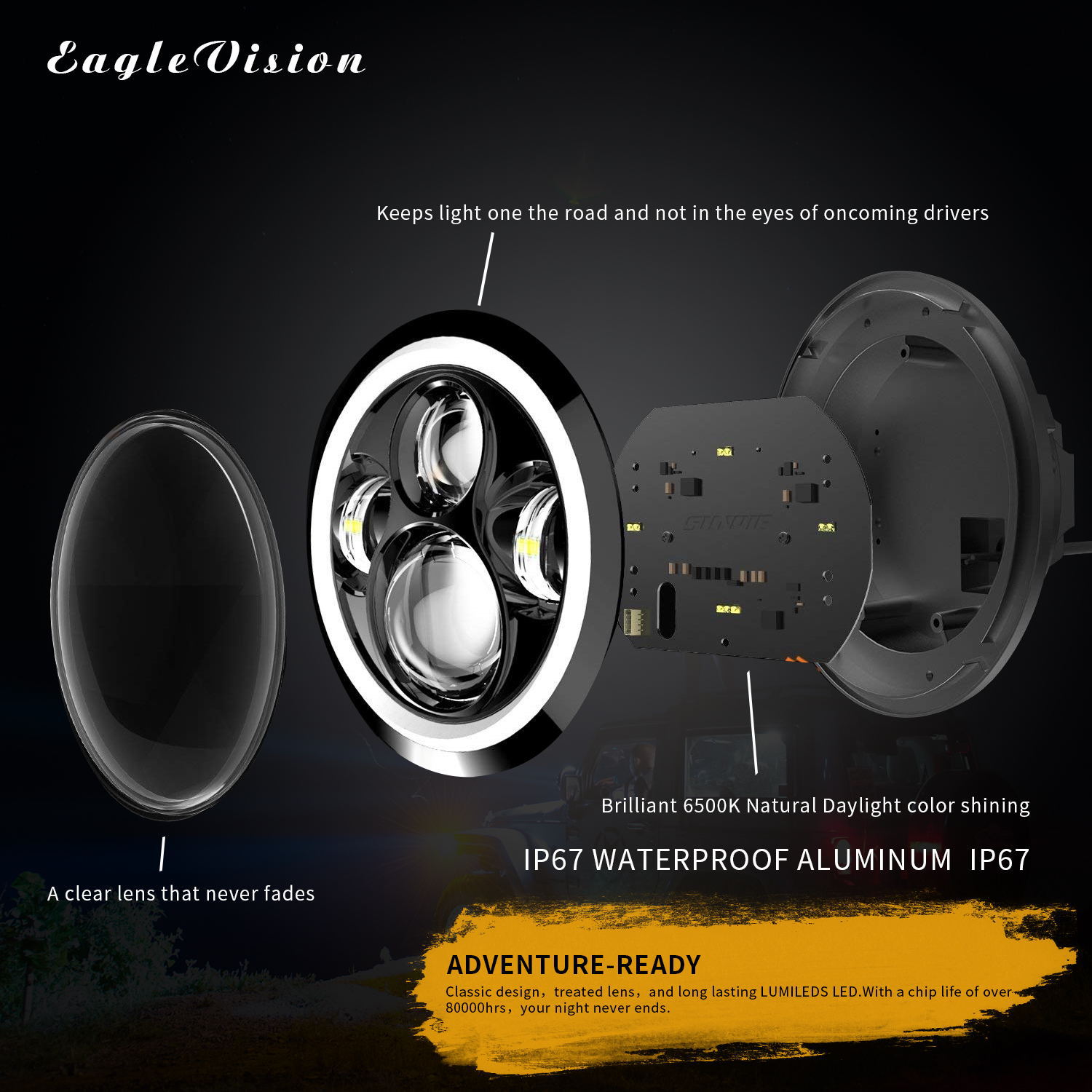 7寸牧馬人大燈 高亮汽車哈雷摩托車前大燈越野車LED車燈改裝 批發(fā)