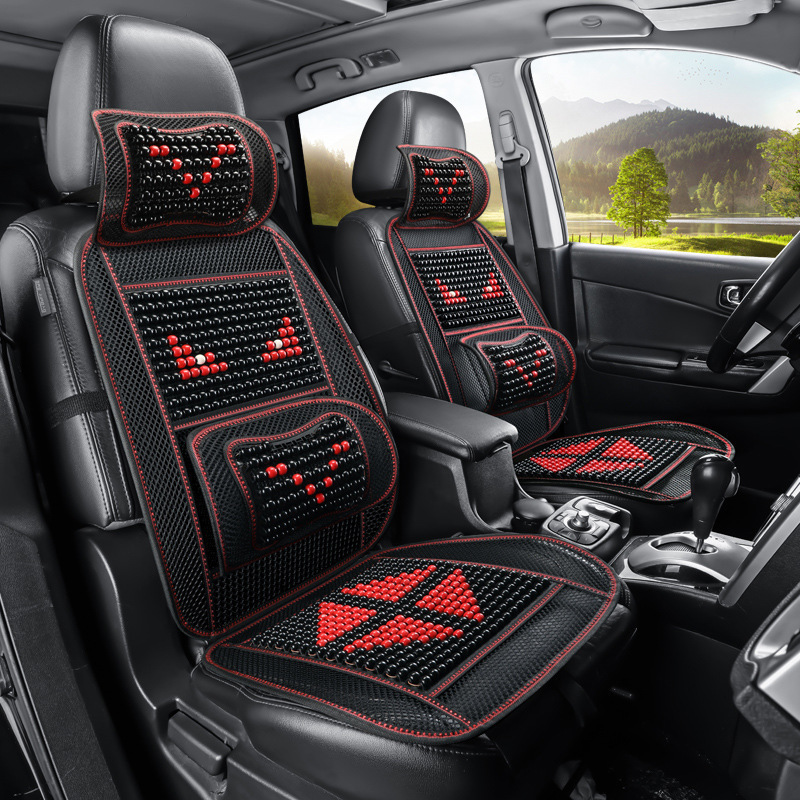 汽車座墊夏季木珠坐墊網(wǎng)布透氣清涼座椅墊木珠護(hù)腰四季通用車座墊