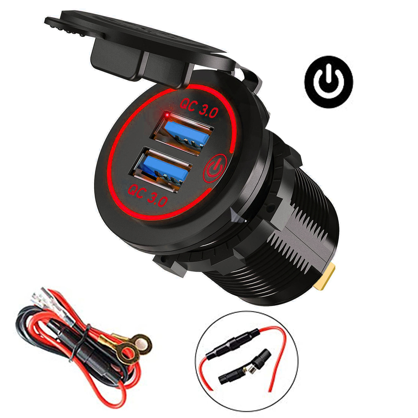 汽車(chē)房車(chē)改裝車(chē)載手機(jī)充電器QC3.0高通快充獨(dú)立接口激光鐳雕