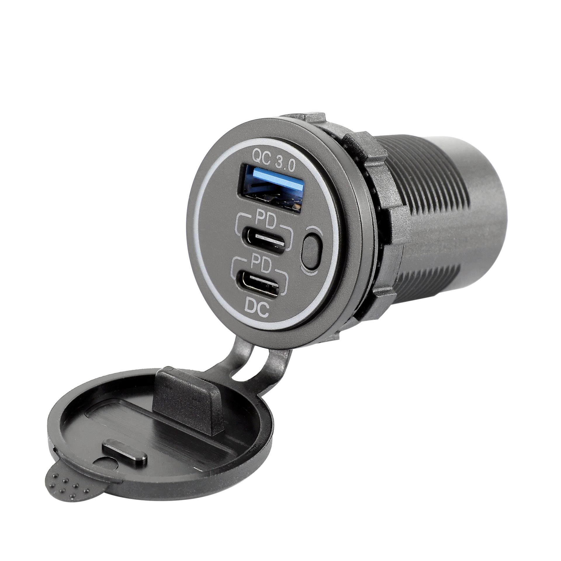 新款亞馬遜熱銷(xiāo)汽車(chē)改裝3USB接口QC30+PD+PD帶開(kāi)關(guān)12-24V