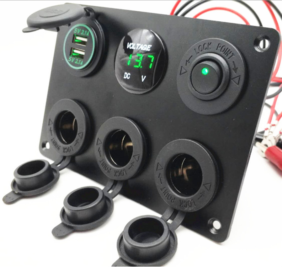 汽車房車游艇改裝6位面板充電器電壓表USB開關(guān)組合12-24V