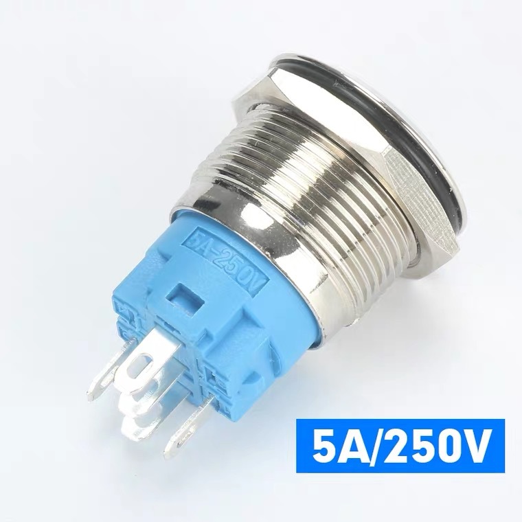 8/12/16/19/22mm金屬按鈕開關(guān)帶燈自鎖復(fù)位不銹鋼按鈕開關(guān)鍍金腳