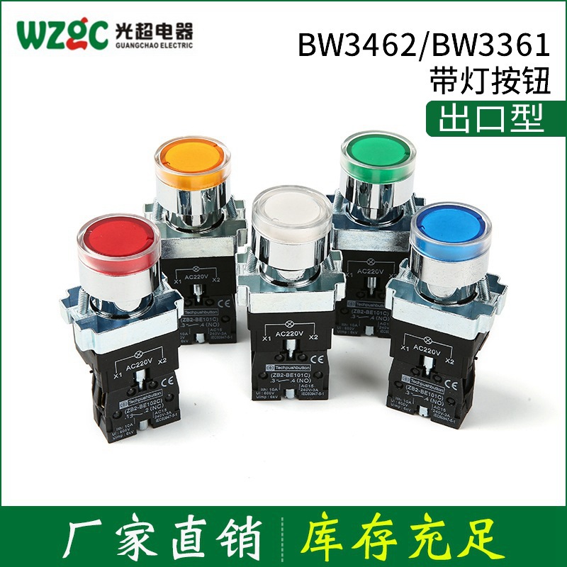 廠家直銷帶燈控制平鈕開關(guān) 自鎖式自復(fù)式電工電氣 22mm帶燈按鈕