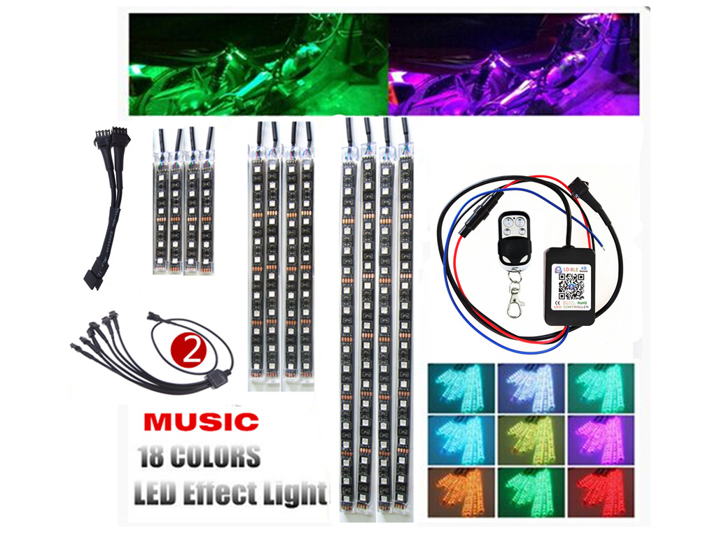 RF遙控&藍(lán)牙APP 12燈條摩托裝飾音樂(lè)氣氛燈 聲控防水汽車(chē)氛圍燈