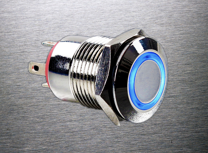 送端子 12mm金屬按鈕開關(guān)平頭帶燈 自復(fù)位 防水按鈕 環(huán)形LED發(fā)光