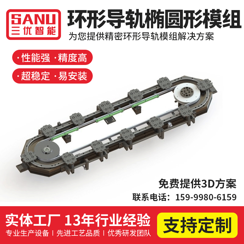 環(huán)形導(dǎo)軌橢圓形模組環(huán)形滑軌導(dǎo)軌輸送線三優(yōu)智能環(huán)形流水線