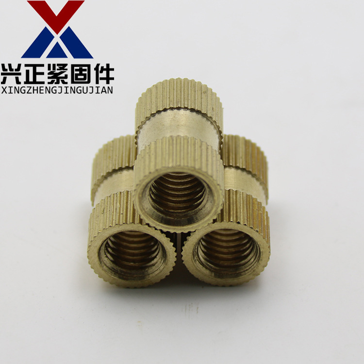 銅鑲嵌件滾花銅螺母雙通注塑螺母銅滾花螺母銅預(yù)埋件M3M4M5M6M8M1
