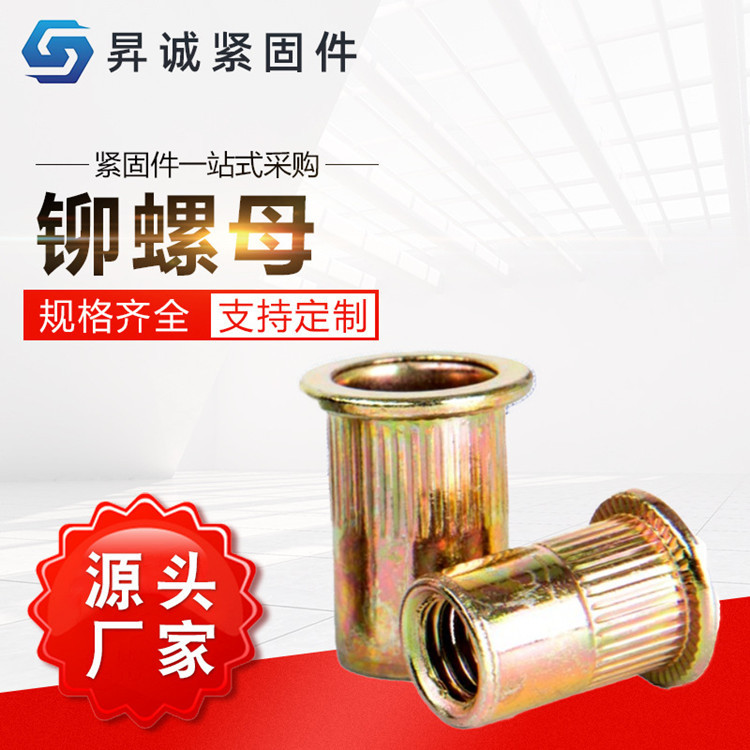 廠家批發(fā) 拉鉚螺母M3-M12 鉚螺母 平頭豎紋鉚螺母 滾花拉母彩鋅