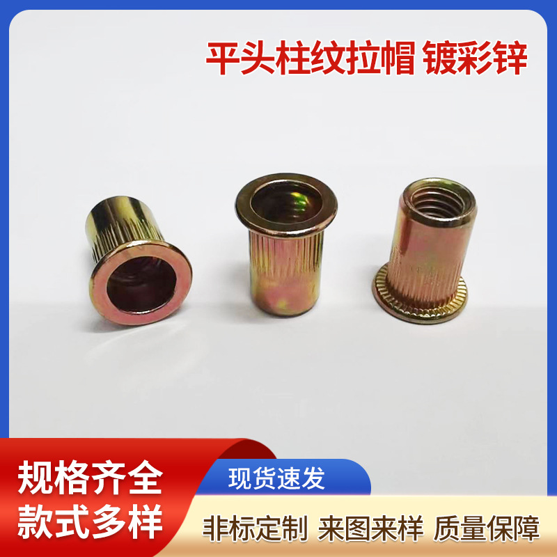 GB/T 17880.1-1999平頭柱紋拉鉚螺母 鍍彩鋅平頭滾花拉姆旋鉚