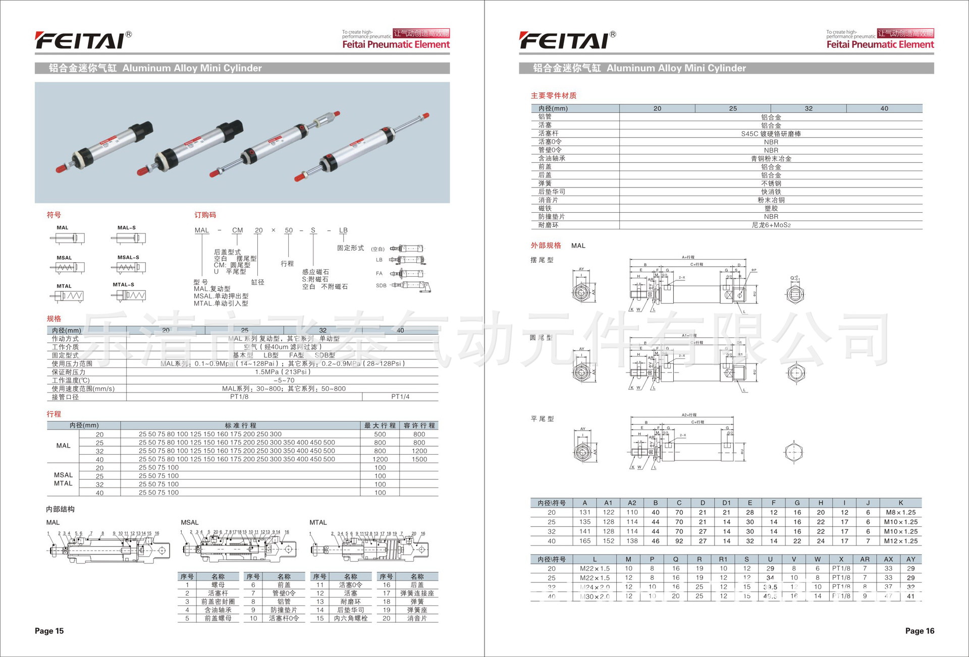飛泰氣動(dòng)-MAL迷你氣缸安裝尺寸