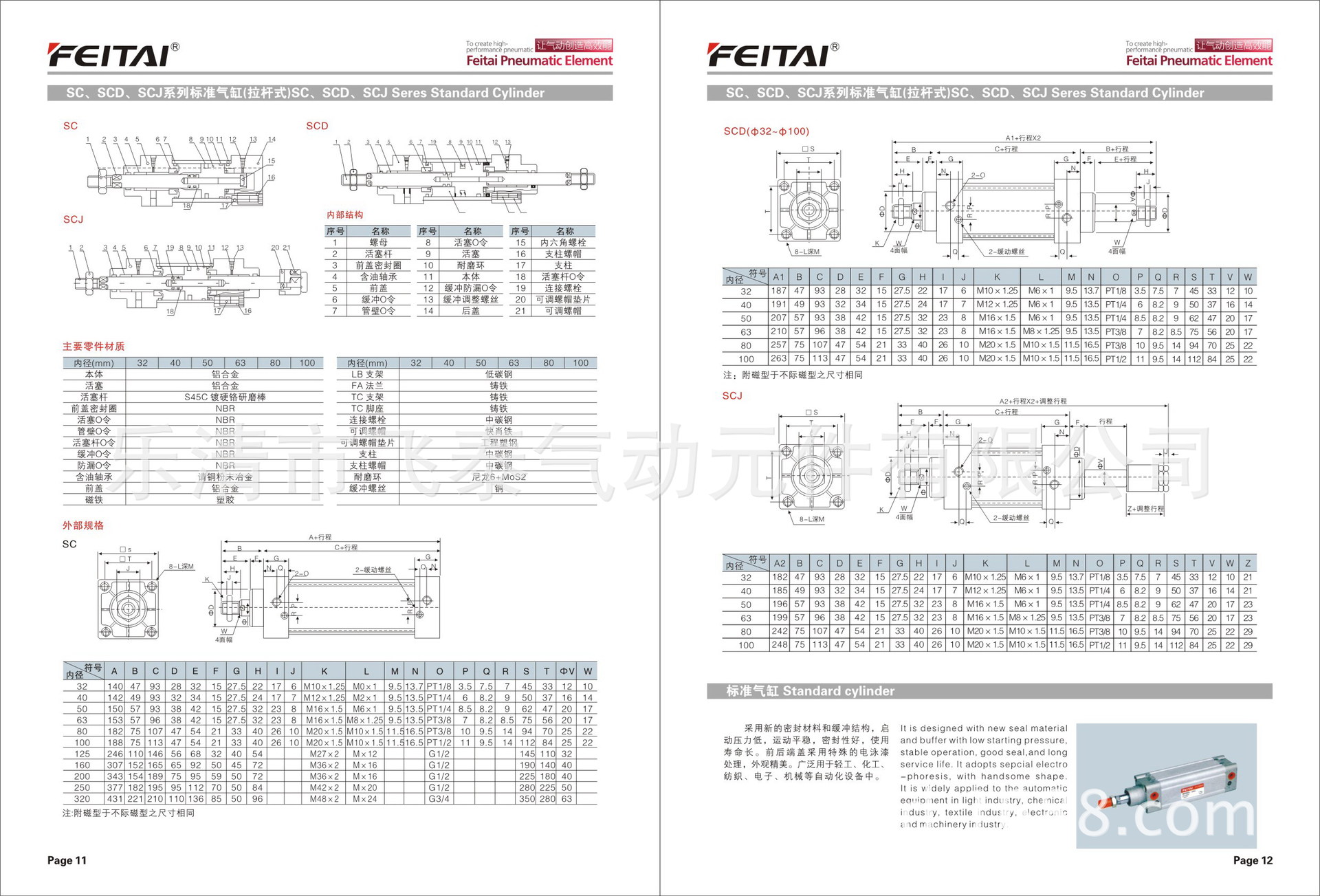 飛泰氣動(dòng)-SC標(biāo)準(zhǔn)氣缸安裝尺寸