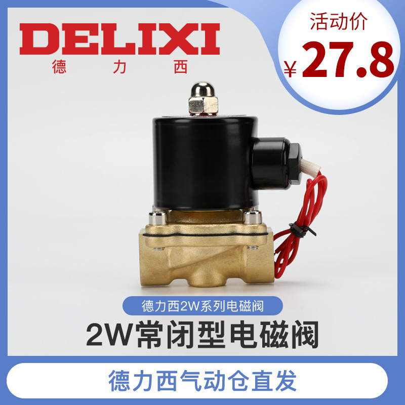 24V德力西氣動(dòng)2W160-15純銅電磁閥二位二通防爆常閉型電磁閥220V