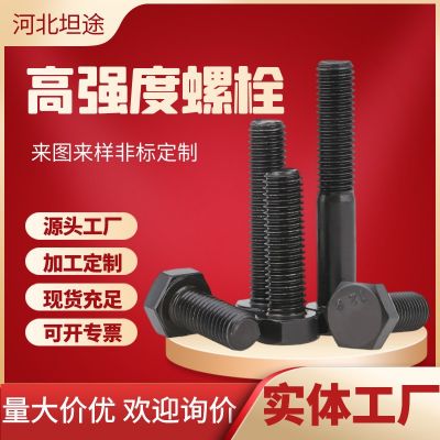 高強度螺栓 8.810.912.9高強度外六角螺栓螺絲 現(xiàn)貨發(fā)黑 高強螺栓