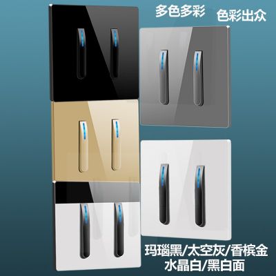 黑色鋼化玻璃面板套裝琴鍵開(kāi)關(guān)帶LED燈86型暗裝五孔插座一件代發(fā)