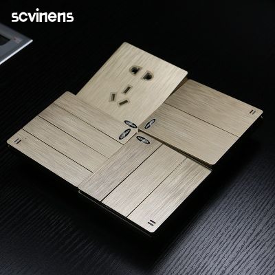 86拉絲金電源插座暗裝5孔一開五孔墻壁插座廠家二三插usb 開關(guān)面板