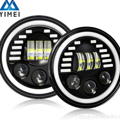 源頭工廠7寸牧馬人笑臉大燈越野車帶白光圈前照燈汽修改裝日行燈