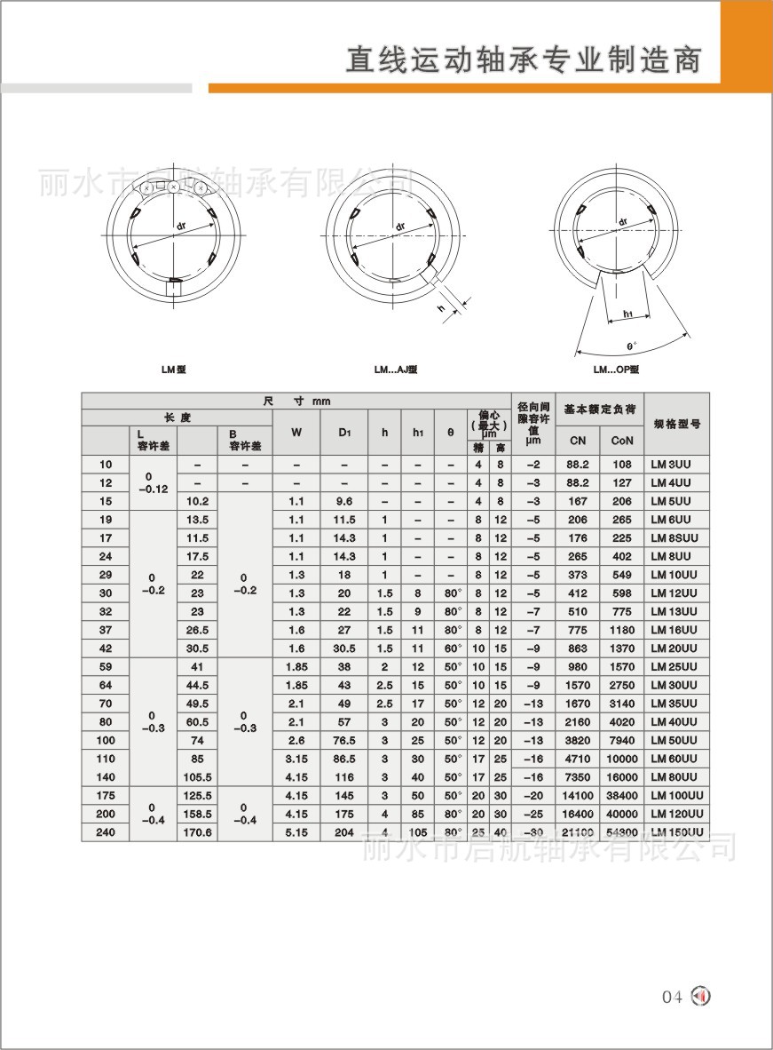 麗水市啟航軸承有限公司 電子目錄