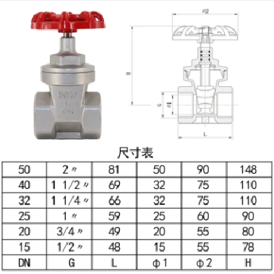 鑫工閥門不銹鋼閘閥304水開關絲扣口水管磁性鎖閉閥4分6分1寸絲接