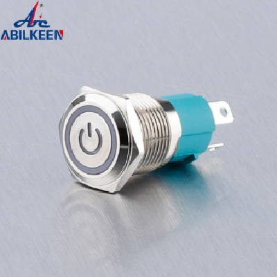埃貝肯電氣16mm平頭金屬按鈕開關(guān) 10A大電流帶LED環(huán)形燈自鎖開關(guān)