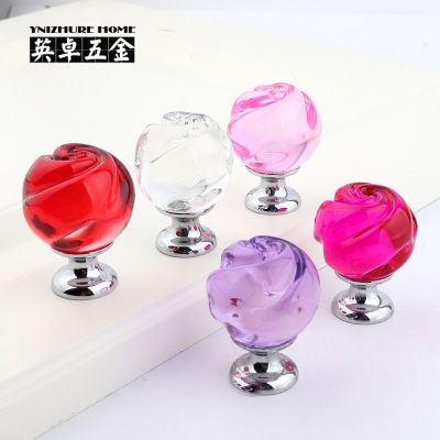 歐式新款水晶玫瑰玻璃拉手櫥柜抽屜柜門旋鈕外貿(mào)