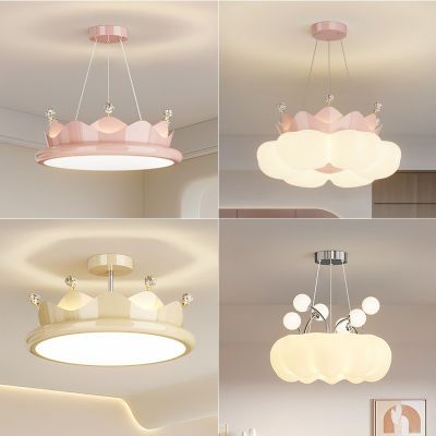 新款兒童房間燈奶油風(fēng)全光譜護(hù)眼臥室吸頂?shù)鯚艉?jiǎn)約公主房皇冠燈具